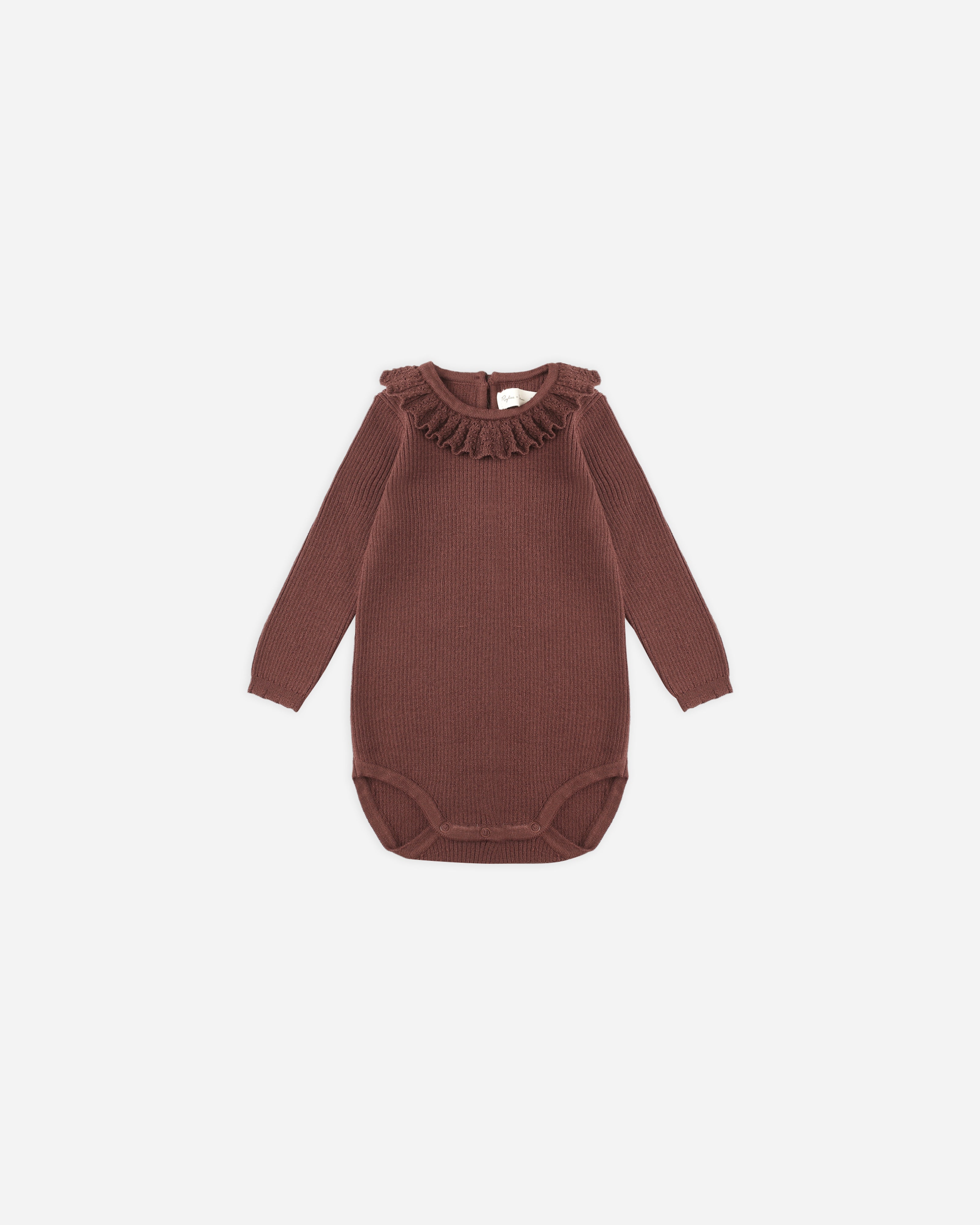 Rylee + Cru Ruffle Collar Bodysuit || Burgundy Front