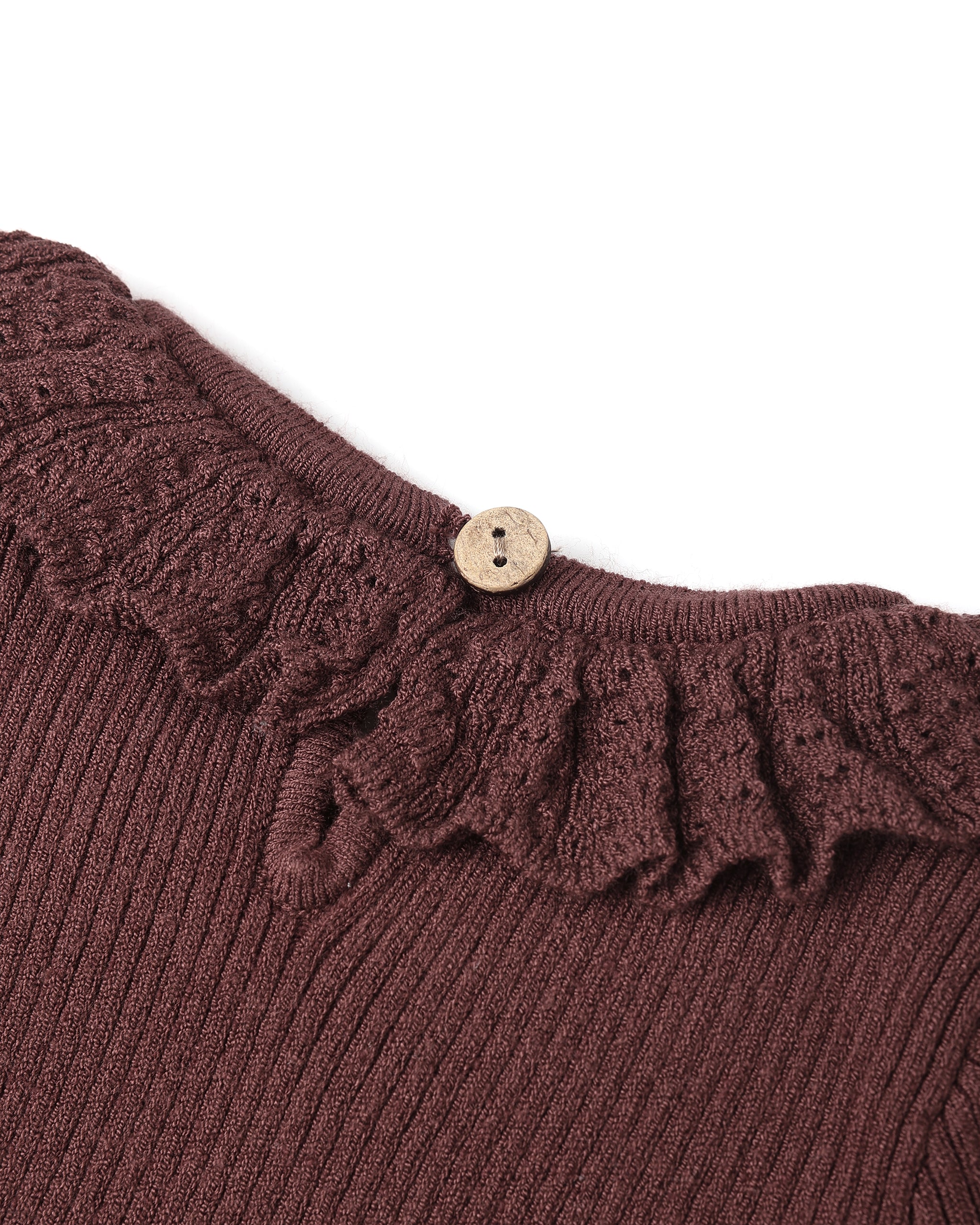 Rylee + Cru Ruffle Collar Bodysuit || Burgundy Details