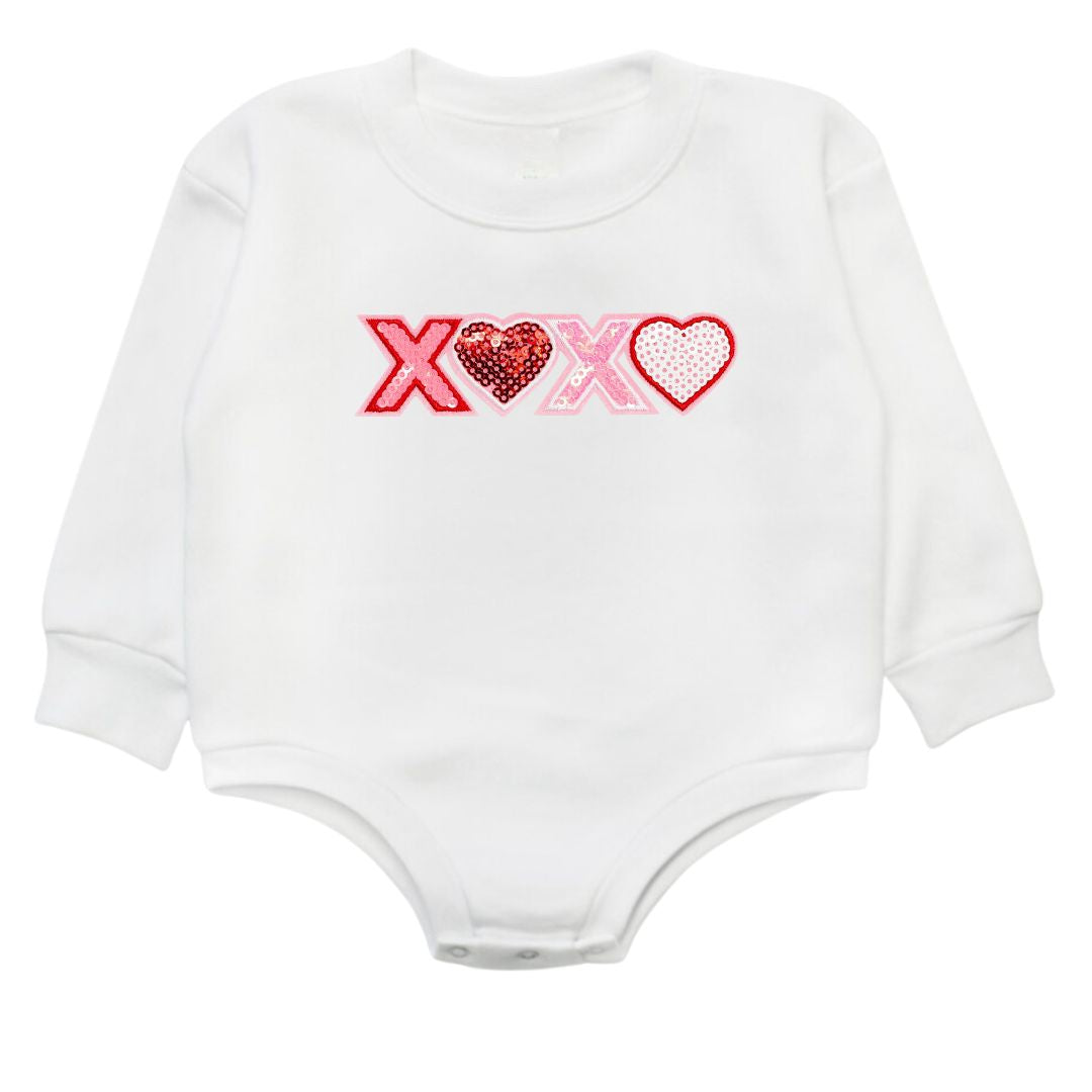 Sweet Wink XOXO sequin Patch Valentine's Day Long Sleeve Romper 