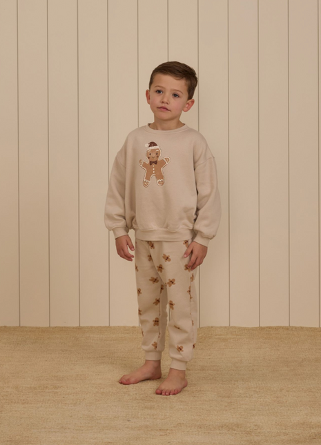 Young boy wearing Rylee + Cru Jogger Sweatpant Gingerbread 