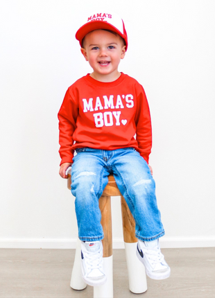 Model Wearing Sweet Wink Mama's Boy Valentine's Day Sweatshirt 