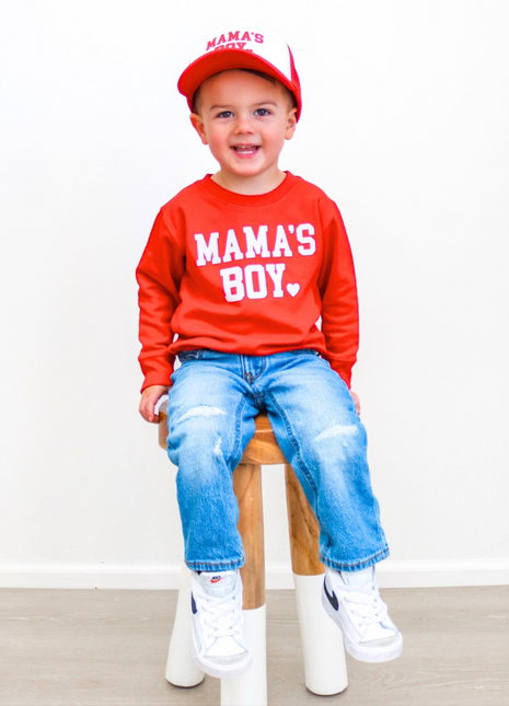 Model Wearing Sweet Wink Mama's Boy Valentine's Day Sweatshirt 