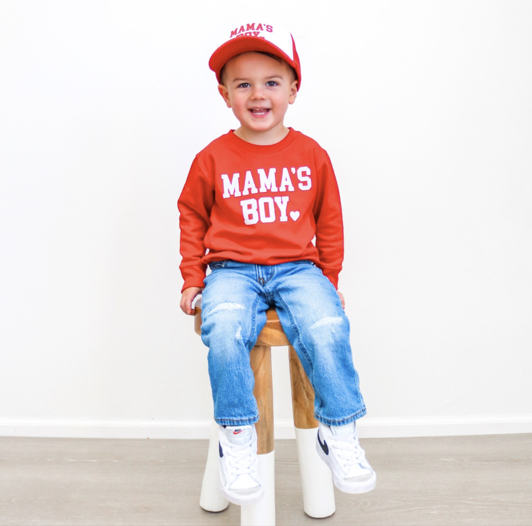 Model Wearing Sweet Wink Mama's Boy Valentine's Day Sweatshirt 
