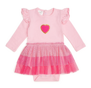 Sweet Wink Pink Petal Valentine's Day Long Sleeve Tutu Bodysuit