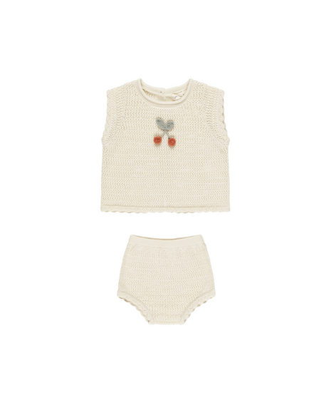 Rylee & Cru Scallop Knit Baby Set || Cherry  Front 