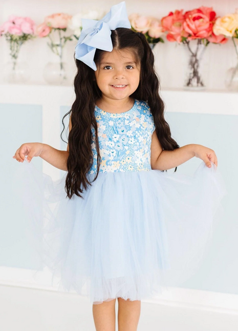Model Wearing Mila & Rose Blooming in Blue Tank Tutu Dress