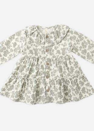 Ruffle Collar Button Dress || Green Floral