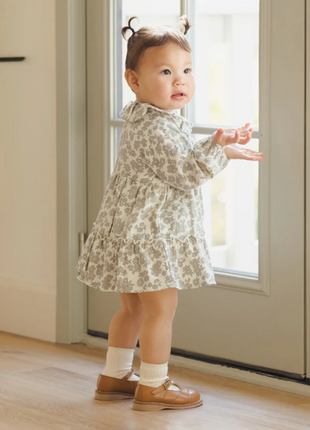 Ruffle Collar Button Dress || Green Floral