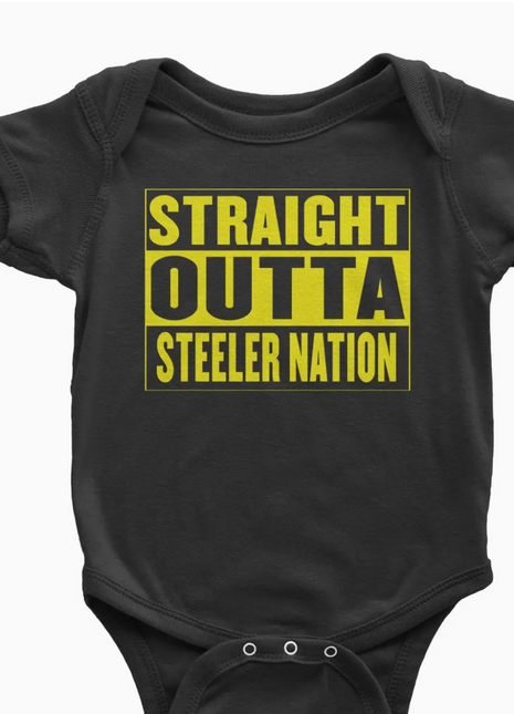 Expression Tees Straight Outta Steeler Nation Football Infant One-Piece Romper Bodysuit and Toddler T-Shirt