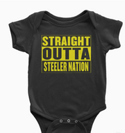 Expression Tees Straight Outta Steeler Nation Football Infant One-Piece Romper Bodysuit and Toddler T-Shirt