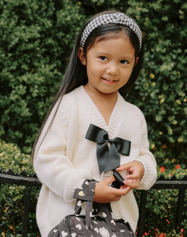 Model Wearing Rylee + Cru Bow Cardigan || Natural