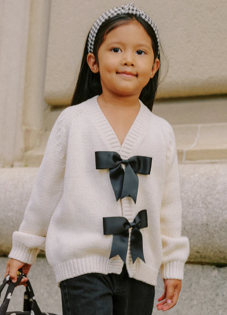 Model Wearing Rylee + Cru Bow Cardigan || Natural