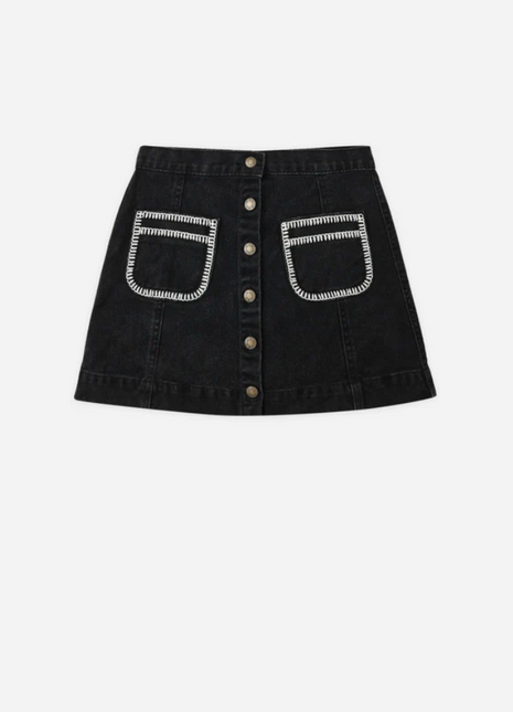 Rylee + Cru Denver Mini Skirt || Washed Black Front