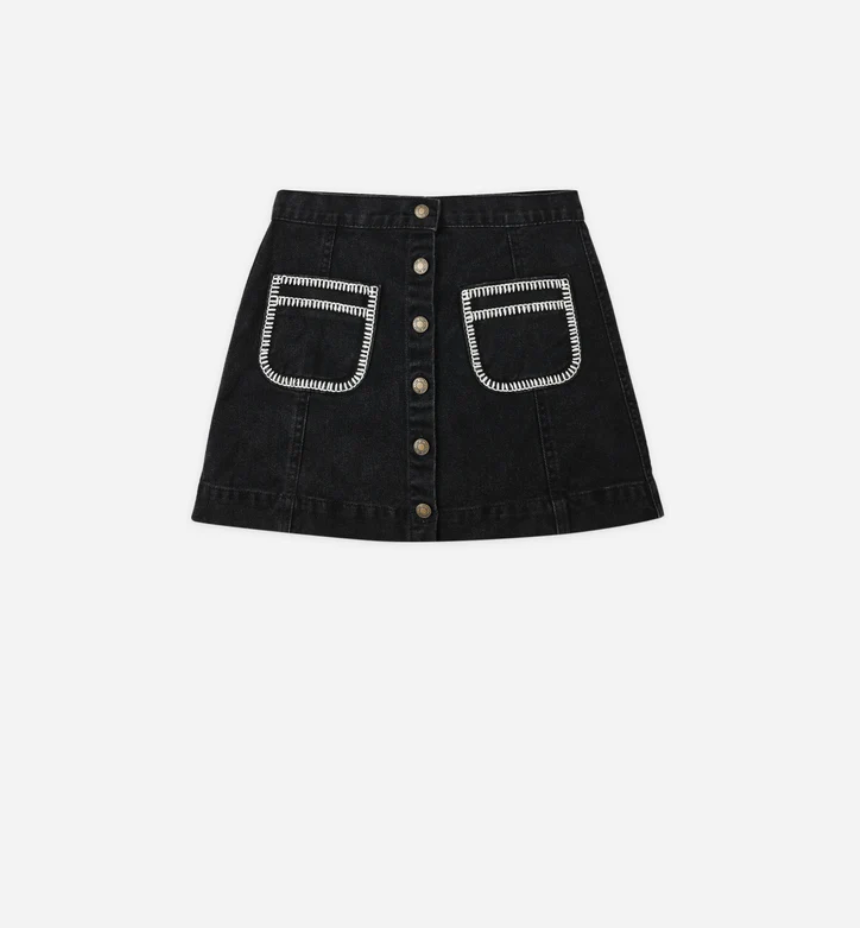 Rylee + Cru Denver Mini Skirt || Washed Black Front