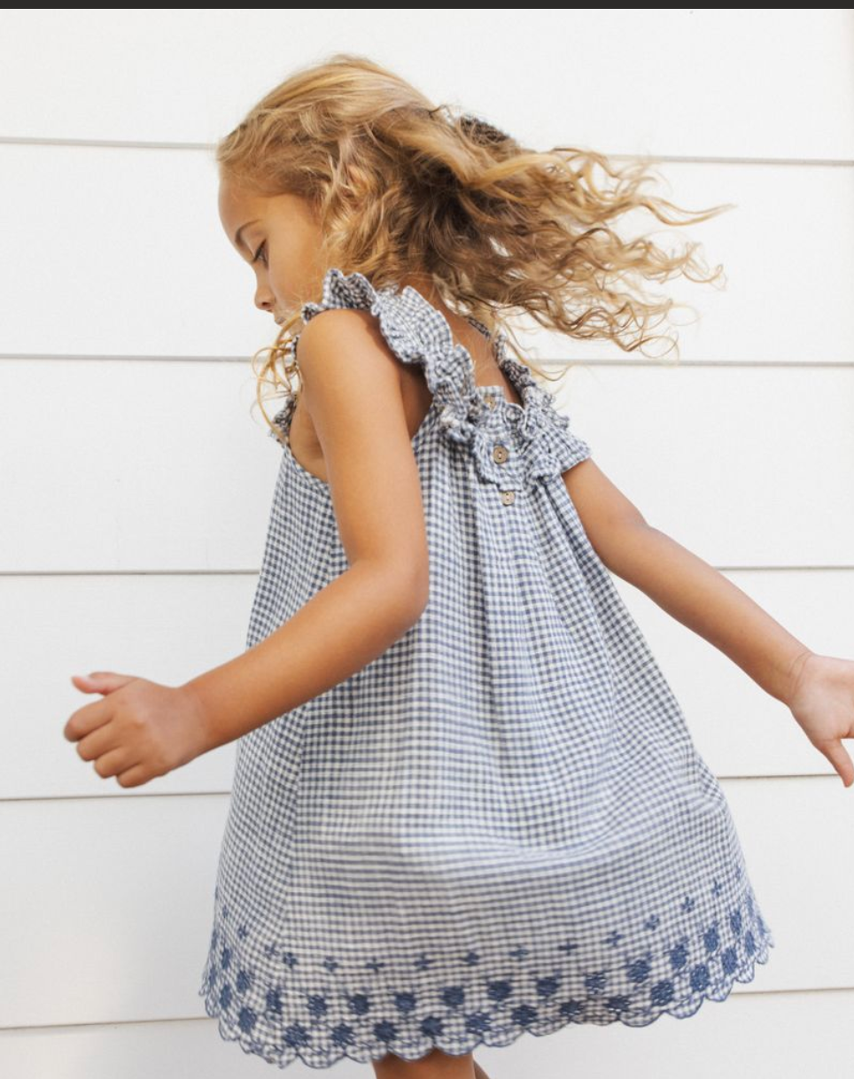 Model Wearing Rylee & Cru Lennon Dress || Marine Gingham
