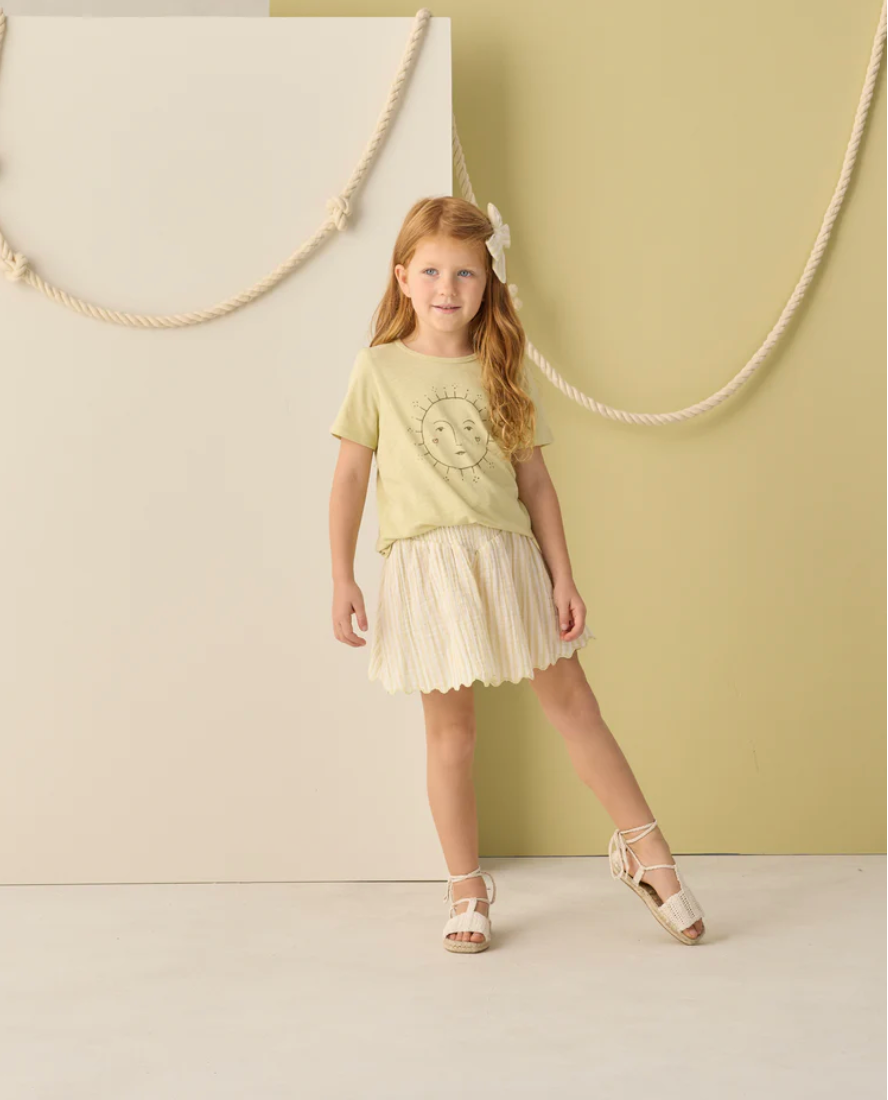 Smocked V Mini Skirt || Citron Stripe