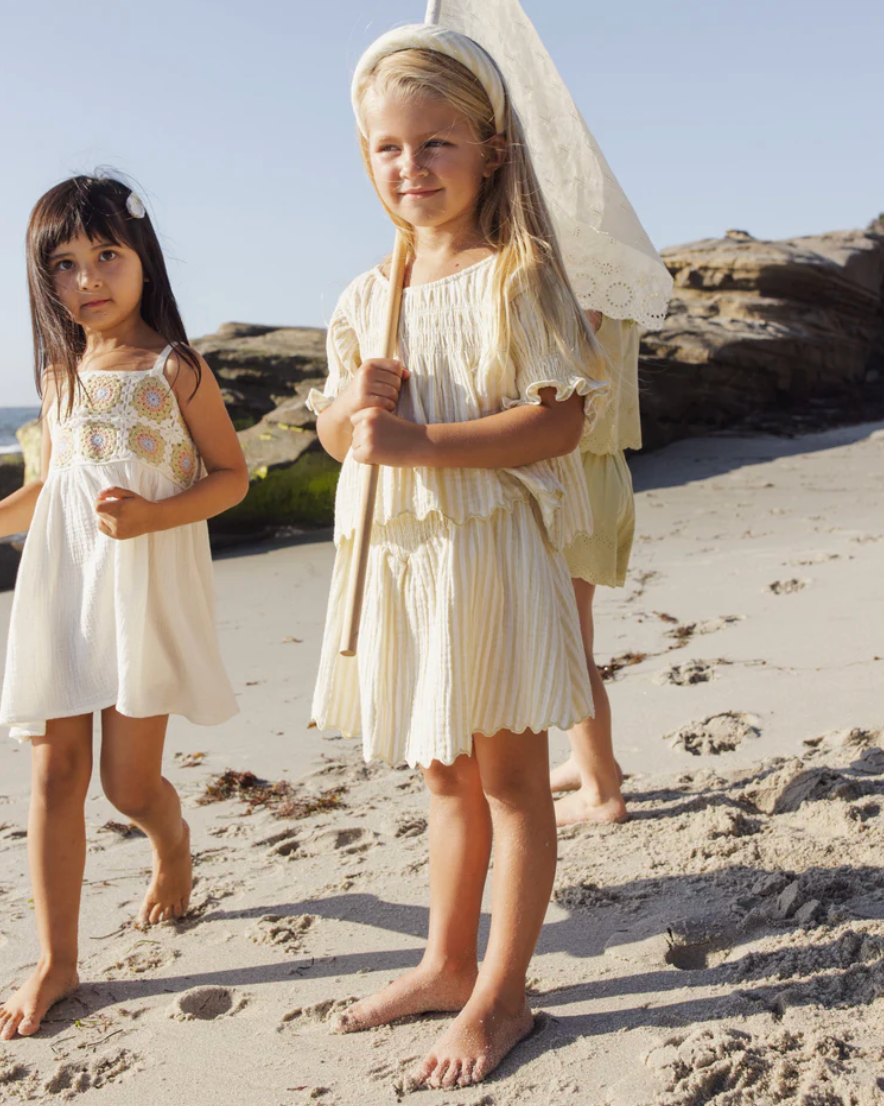 Smocked V Mini Skirt || Citron Stripe