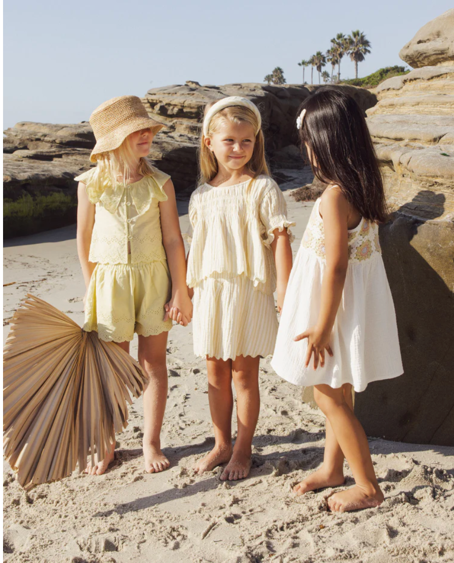 Smocked V Mini Skirt || Citron Stripe