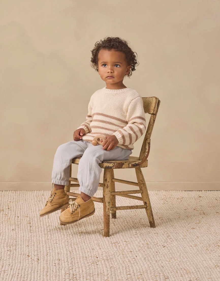 Model Wearing Quincy Mae Rex Sweater || Almond Stripe