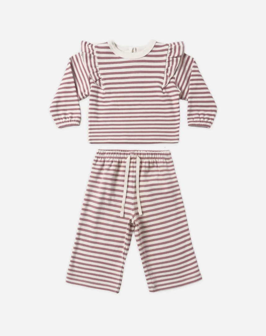 Ruffle Cozy Set || Mulberry Stripe