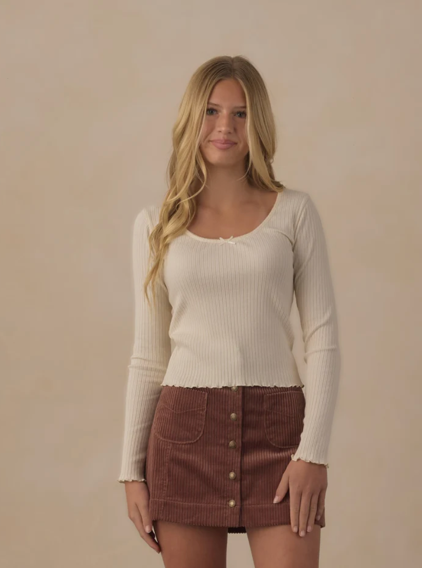 Teen Ribbed Long Sleeve Knit Tee || Natural