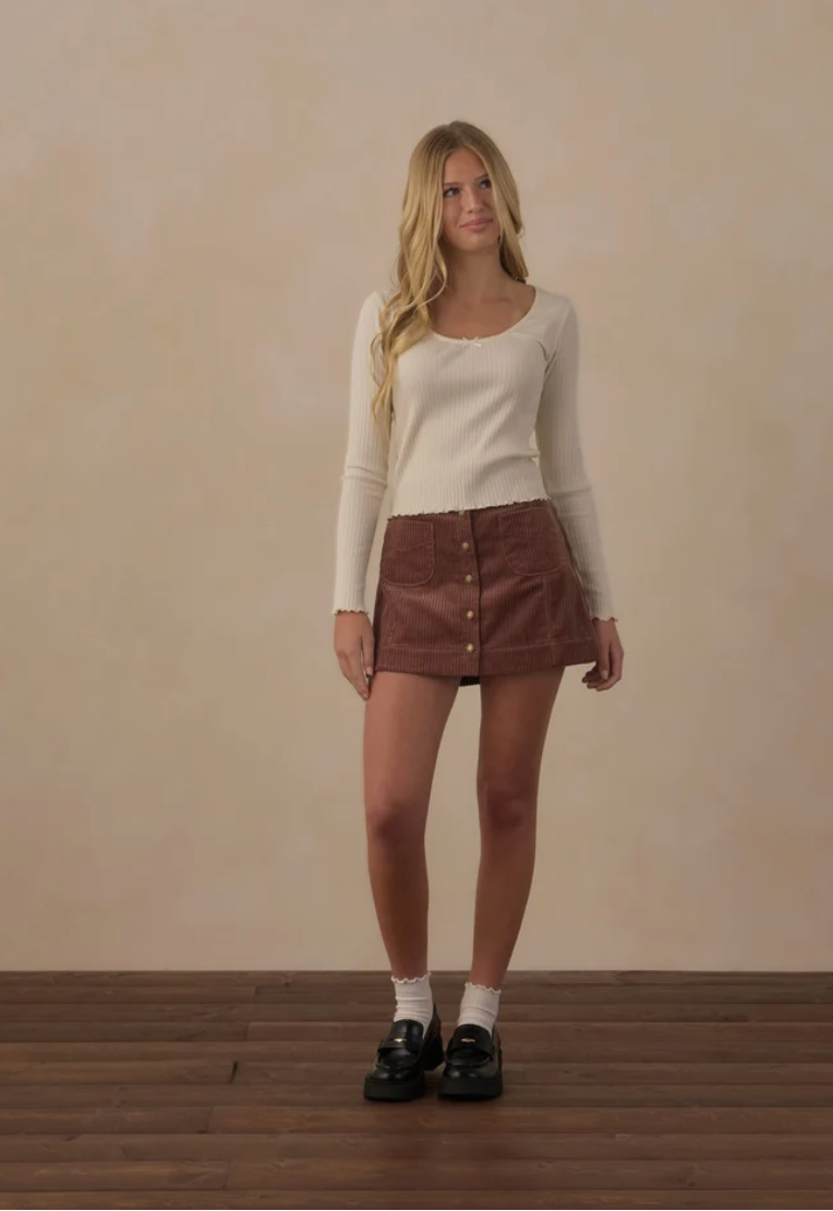 Teen Ribbed Long Sleeve Knit Tee || Natural