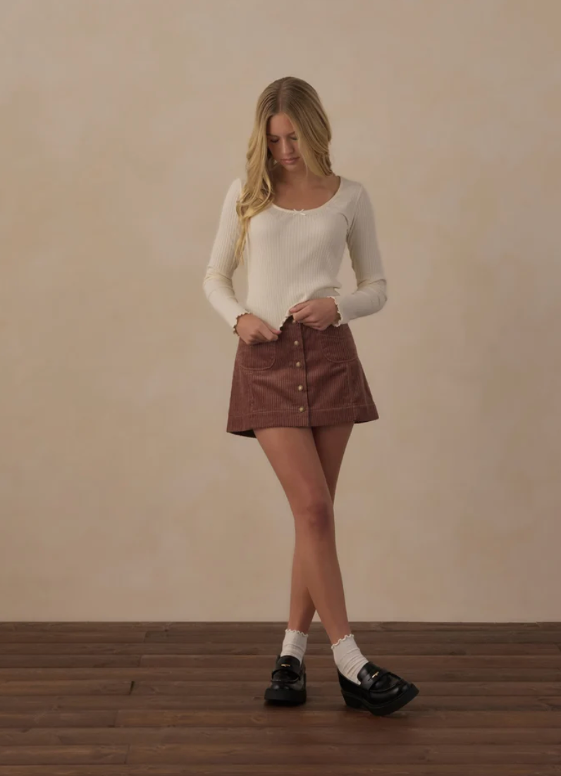 Teen Ribbed Long Sleeve Knit Tee || Natural