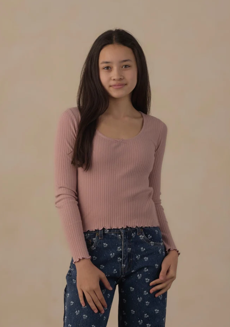 Teen Ribbed Long Sleeve Knit Tee || Rosewood