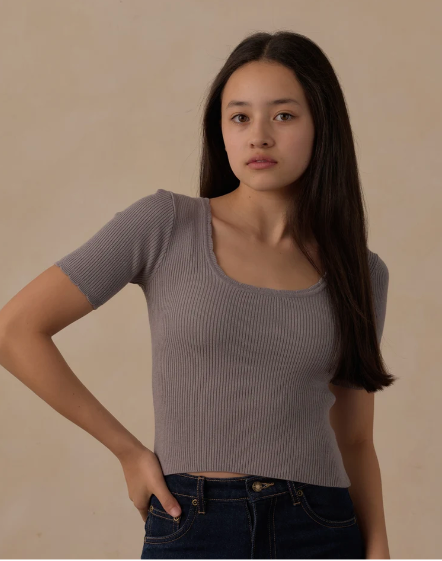 Teen Scallop Tee || Dusty Blue