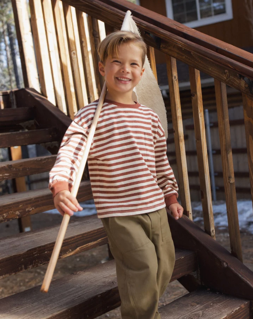 Relaxed Long Sleeve Tee || Brick Stripe