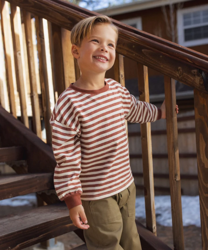 Relaxed Long Sleeve Tee || Brick Stripe