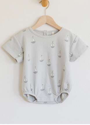 Relaxed Short Sleeve Bubble Romper  || Sailboats