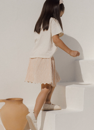 Smocked V Mini Skirt || Grapefruit Stripe