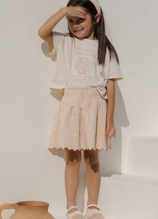 Smocked V Mini Skirt || Grapefruit Stripe