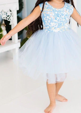 Model Wearing Mila & Rose Blooming in Blue Tank Tutu Dress