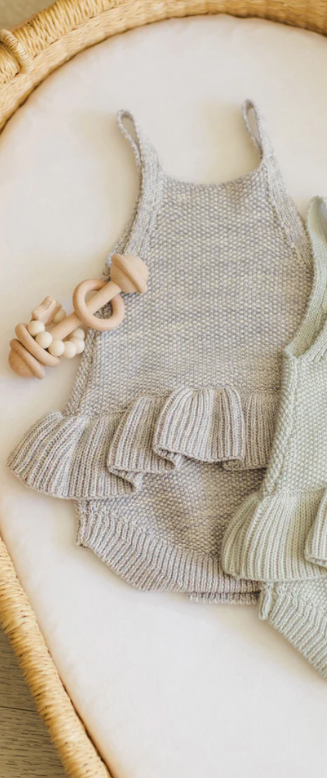 Knit Ruffle Romper || Heathered Blue