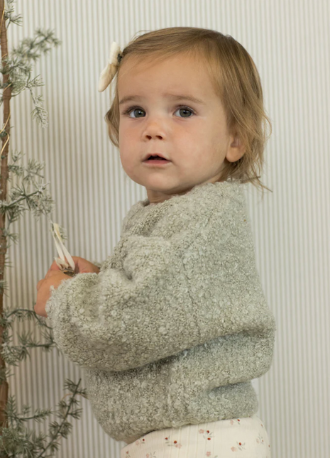 Model Wearing Rylee + Cru Aspen Sweater || Pistachio Boucle