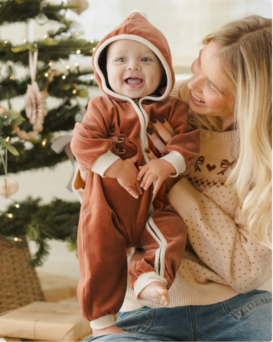 Velour Zip Jumpsuit || Cranberry