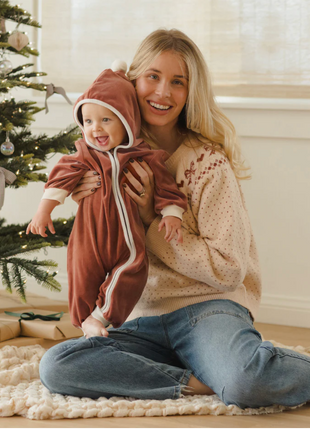 Velour Zip Jumpsuit || Cranberry