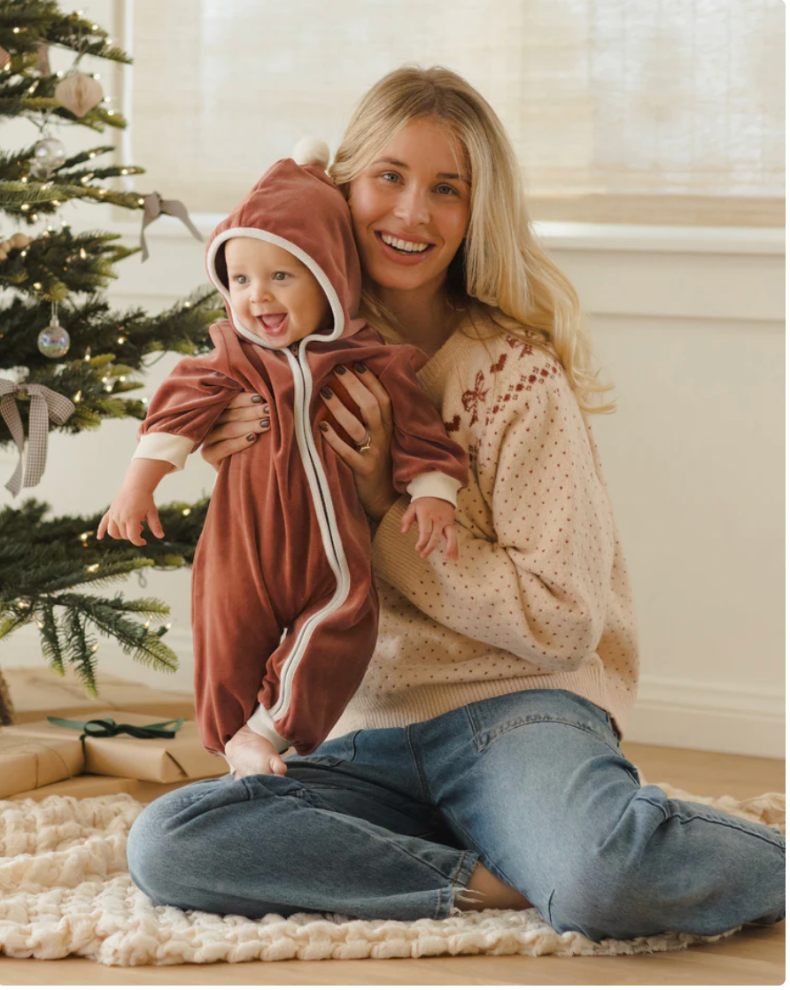 Velour Zip Jumpsuit || Cranberry
