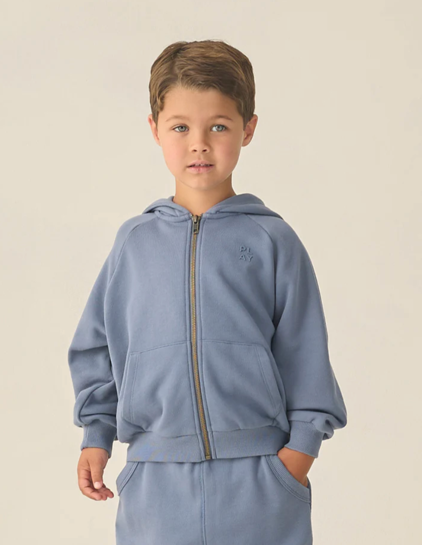 Model Wearing Rylee & Cru Zip Raglan Hoodie || Marine