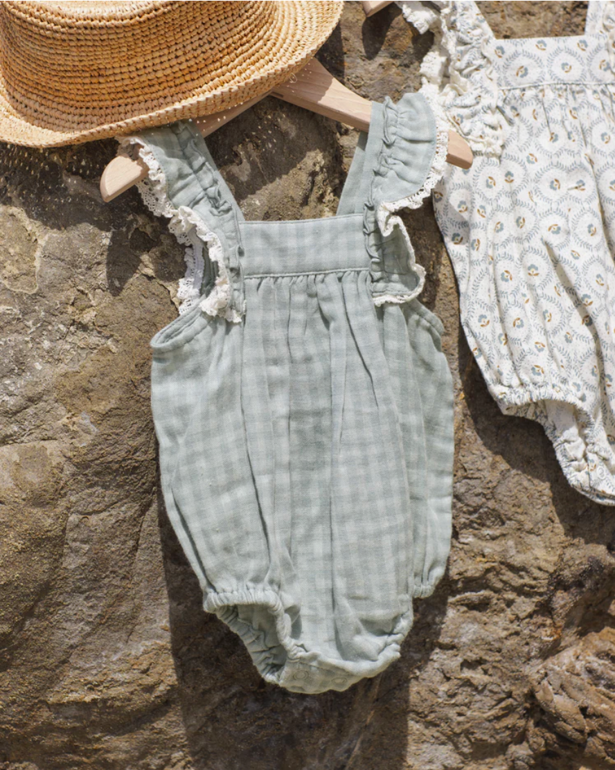 Maya Romper || Green Gingham