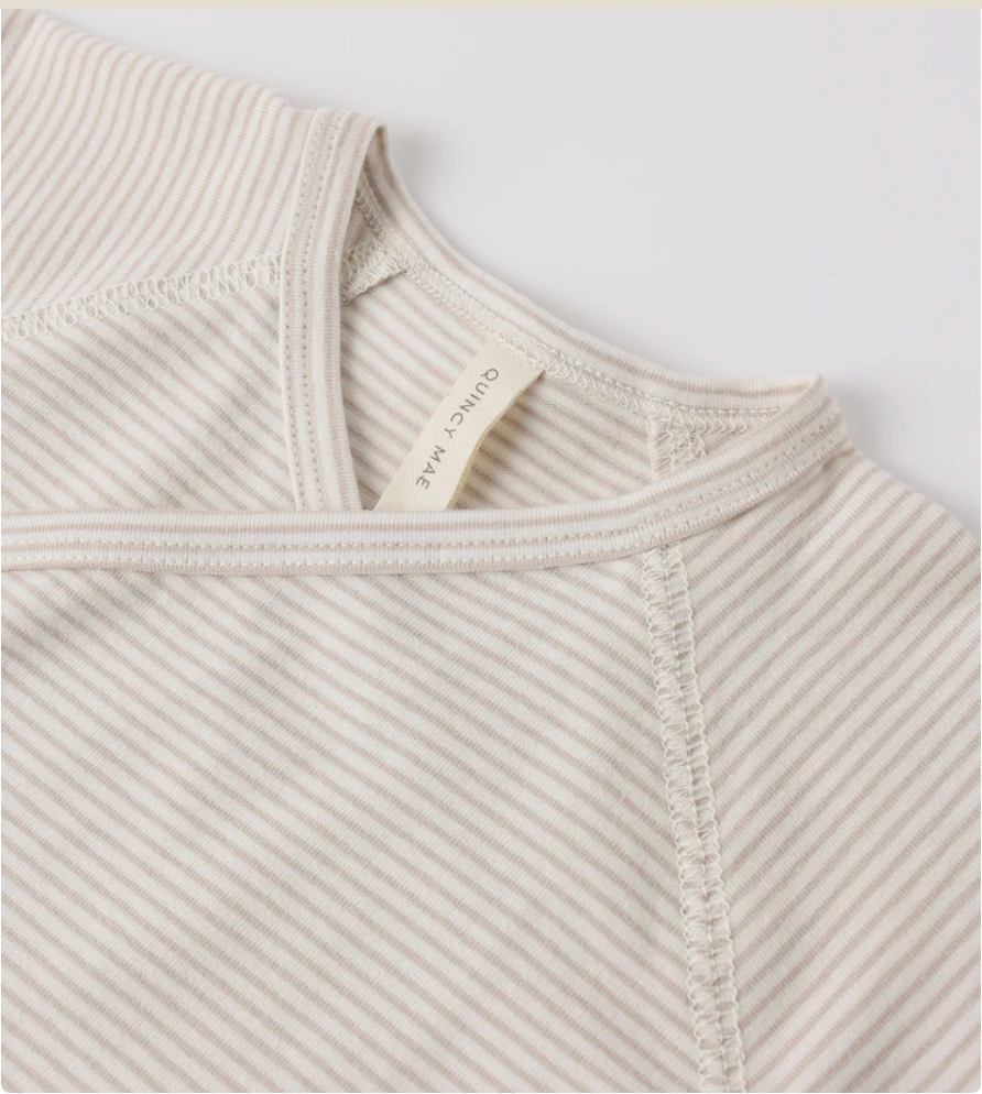 Wrap Top + Footed Pant Set || Oat Micro Stripe