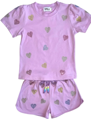 Lola And The Boys Crystal Hearts Short Set | Lavender
