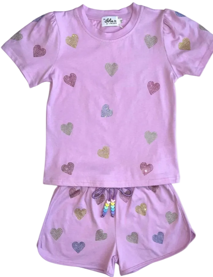 Lola And The Boys Crystal Hearts Short Set | Lavender