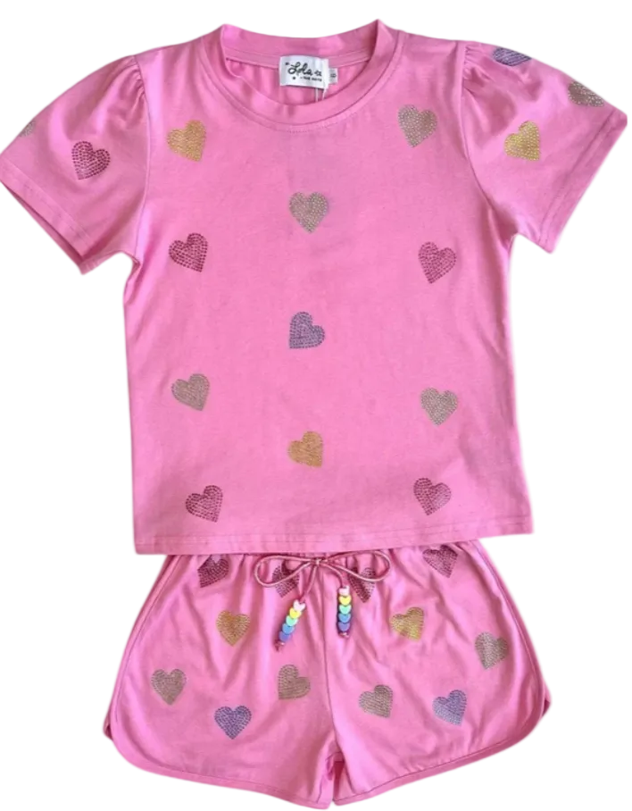 Lola And The Boys Crystal Hearts Short Set | Pink