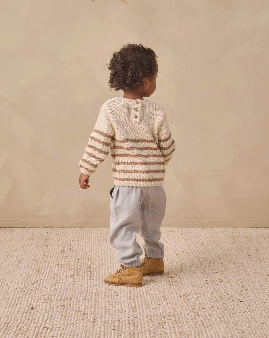 Model Wearing Quincy Mae Rex Sweater || Almond Stripe