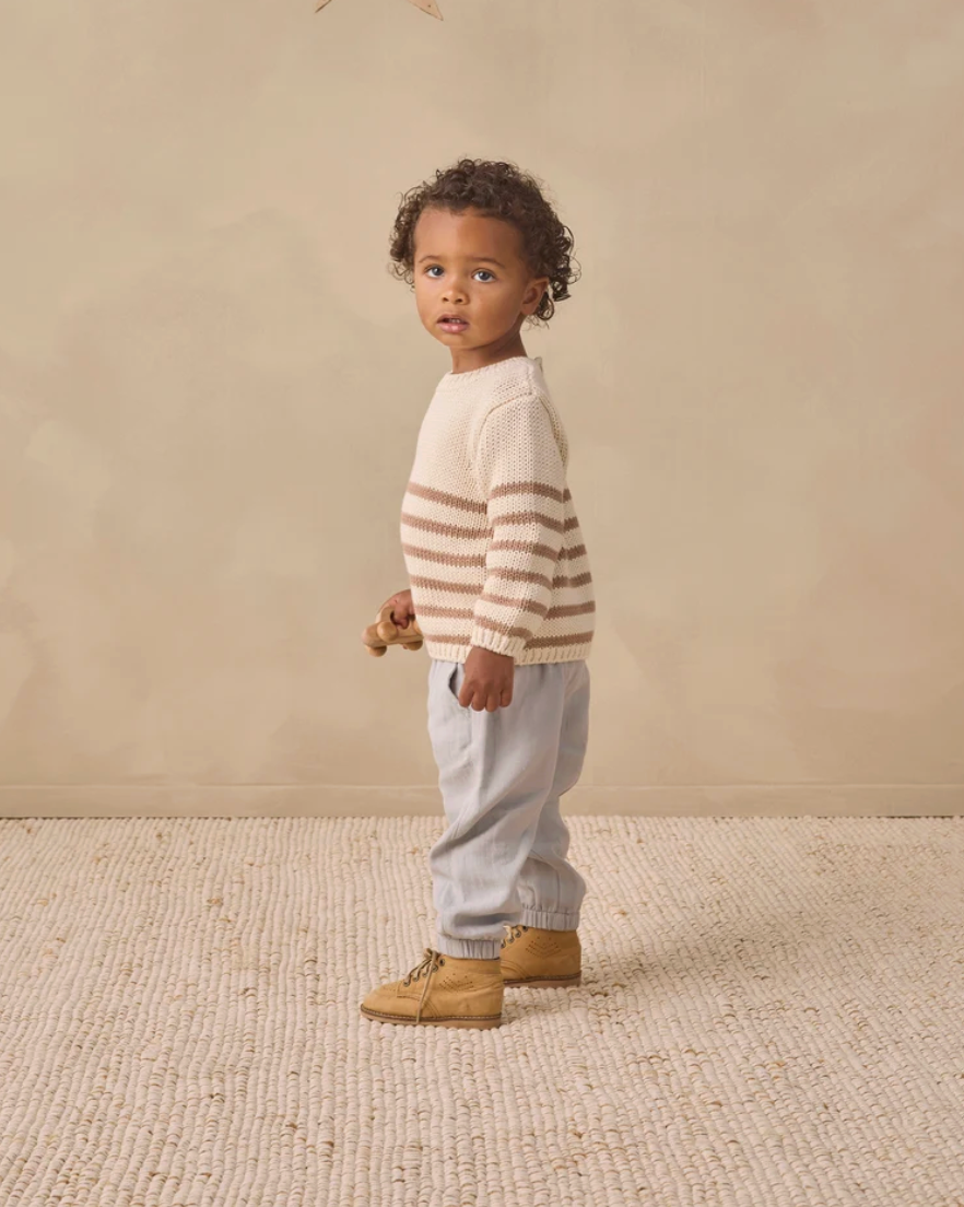 Model Wearing Quincy Mae Rex Sweater || Almond Stripe