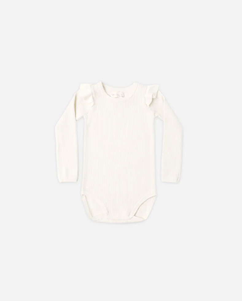 Shoulder Ruffle Bodysuit || Natural