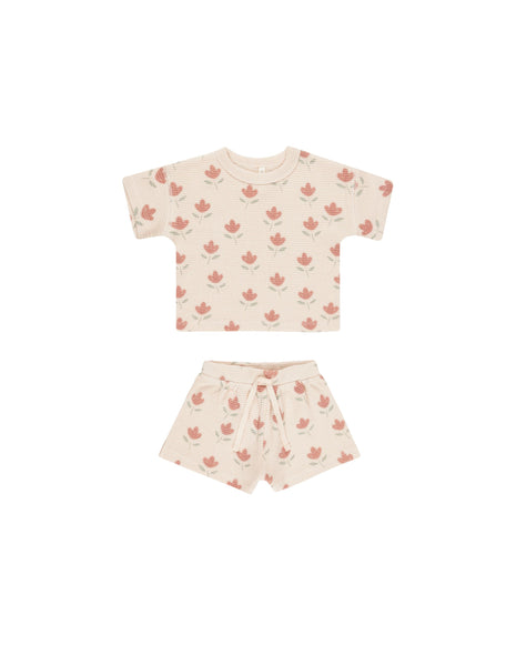 Quincy Mae Waffle Tee + Short Set || Tulips